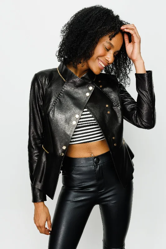 The Olmetti Black Leather Women Jacket Women's edgy jackets