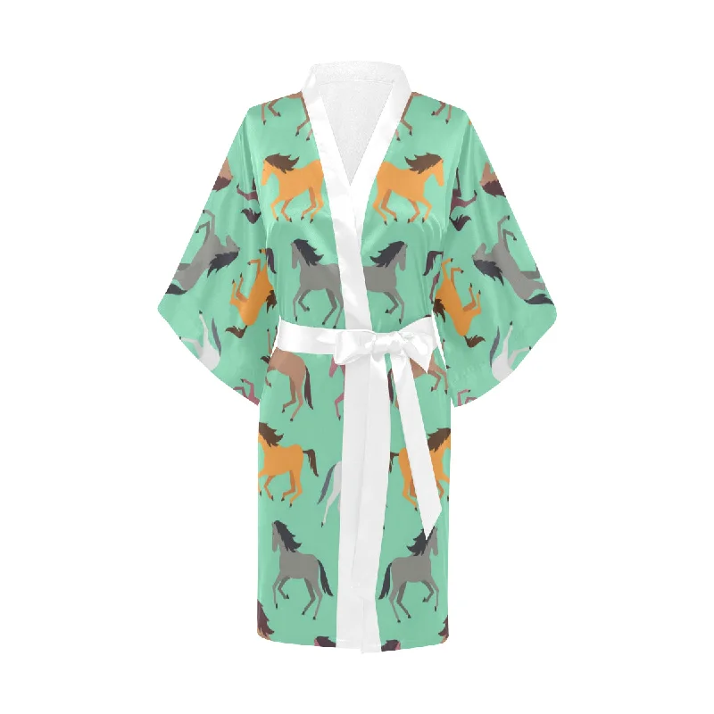 Colorful horses pattern Women's Short Kimono Robe Lace Trim Robe