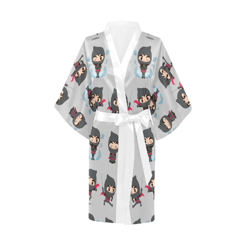 Cute ninja pattern Women's Short Kimono Robe Cozy Satin Gown