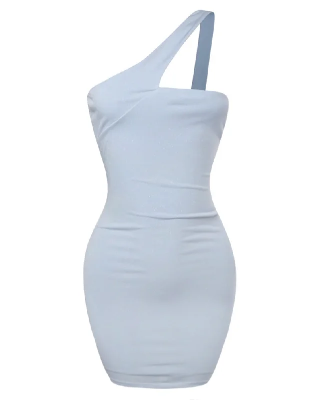 In My Feelings One Shoulder  Dress - Light Blue Wedding guest mini dresses