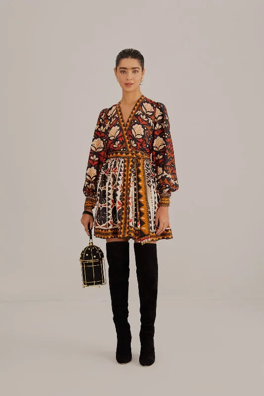 Multicolor Tapestry Garden V Neck Mini Dress Chic mini dresses