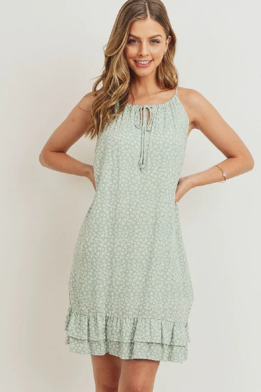 Ruffled Floral Sleeveless Dress Denim mini dresses