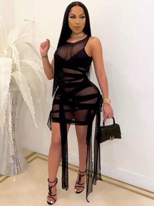 See Right Through You Mesh Dress - Black Cotton mini dresses