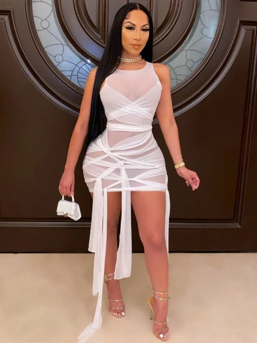See Right Through You Mesh Dress - White Long sleeve mini dresses