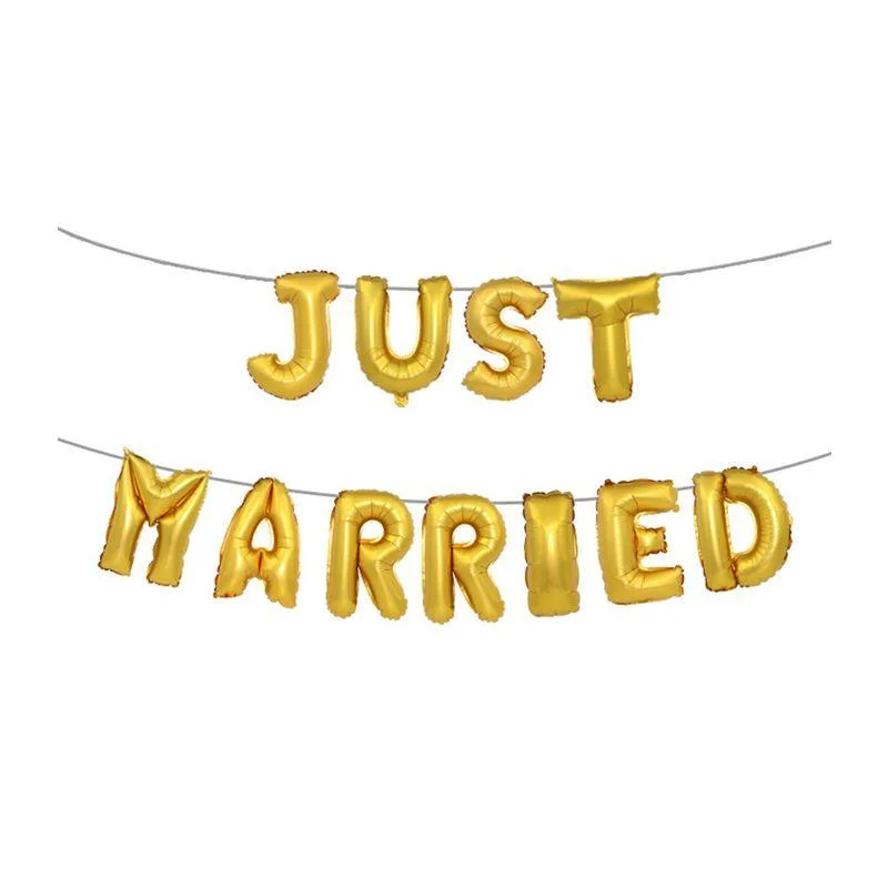 16 Inch Foil Gold Rose Gold Silver JUST MARRIED Letter Wedding Party Decorations Balloons Wedding Gown Set
