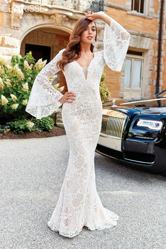Clarisse –600101 V-Neck Lace Applique Bridal Gown Lace Boho Dress