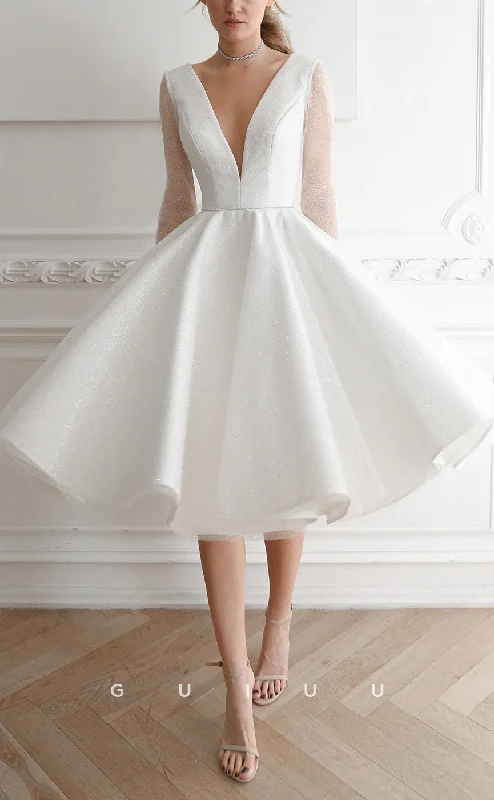 GW292 - Chic & Modern A-Line V-Neck Glitter Beach Boho Wedding Dress Luxury Wedding Dress