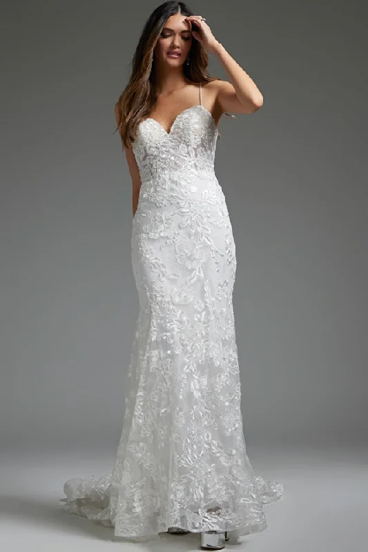 Jovani -JB37538 Floral Embroidered Wedding Dress Embroidered Wedding Dress