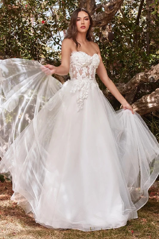 Lace Strapless Layered Tulle Wedding Gown By Cinderella Divine -CD962W Crystal Wedding Dress Lace Strapless Layered Tulle Wedding Gown By Cinderella Divine -CD962W Crystal Wedding Dress