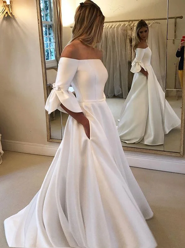 Princess Off Shoulder Flare Sleeves Vintage Wedding Dresses OW661 Sparkling Bridal Gown