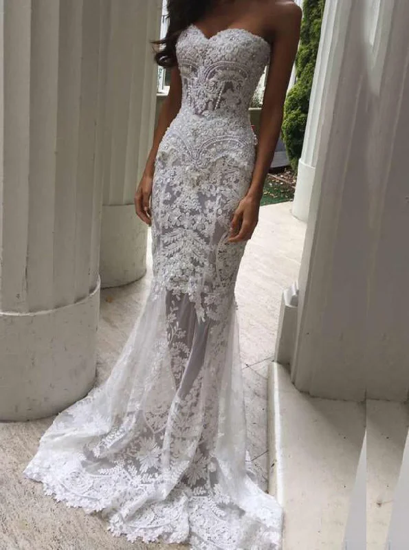 Sexy Mermaid Sweetheart Lace Appliques Beach Wedding Dress OW325 Romantic Wedding Dress