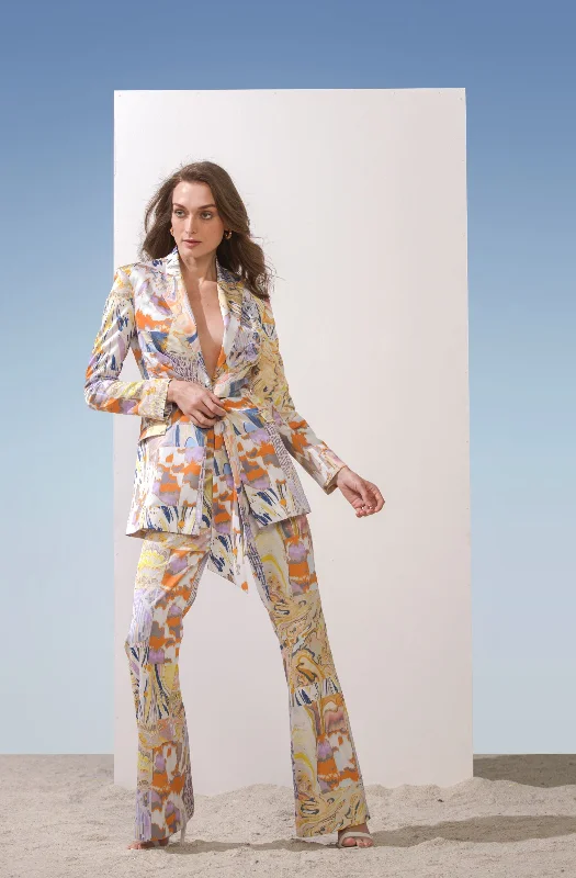 SATIN YELLOW PRINTED JACKET SET Women's camping jackets