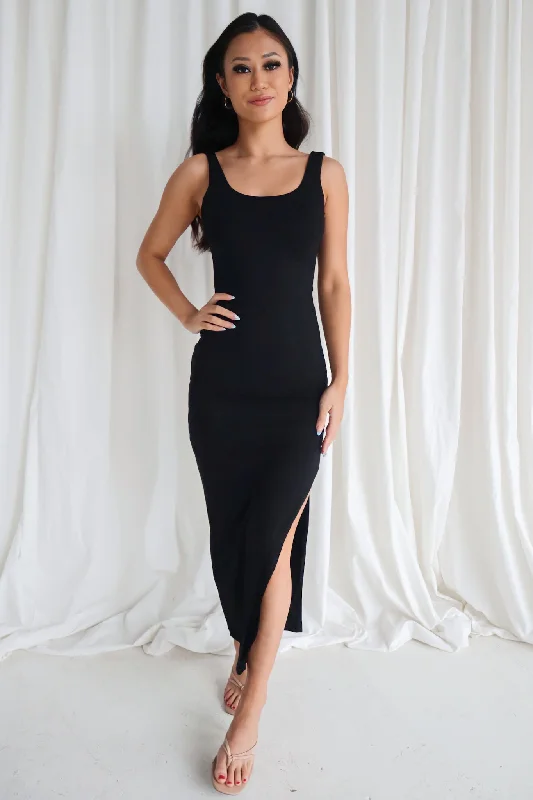 Taylor Midi Dress - Black Satin midi dresses