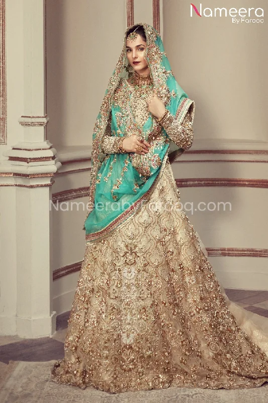 Latest Pakistani Bridal walima maxi in off white #BS19 High-end maxi dresses