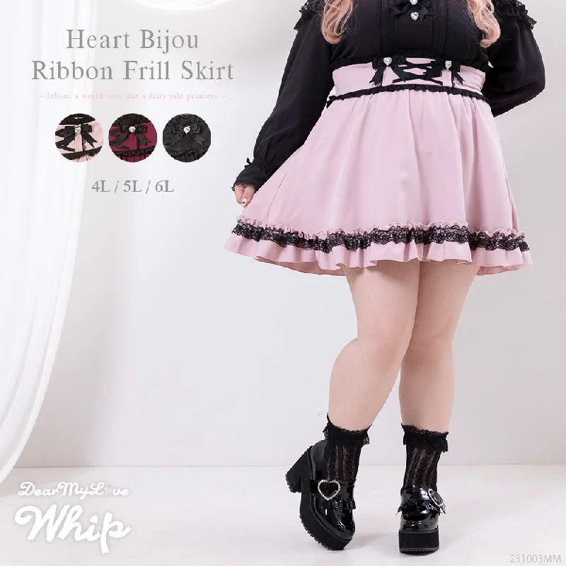 ハートビジューリボンレースアップフリルスカート High-low unclassified skirts