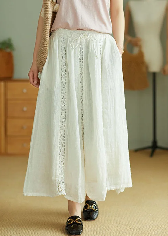 Beige Linen A Line Skirts Tie Waist Spring High-low unclassified skirts