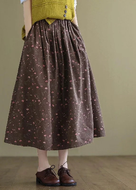 Bohemian Chocolate Loose A Line Summer Pockets Linen Skirts Velvet unclassified skirts