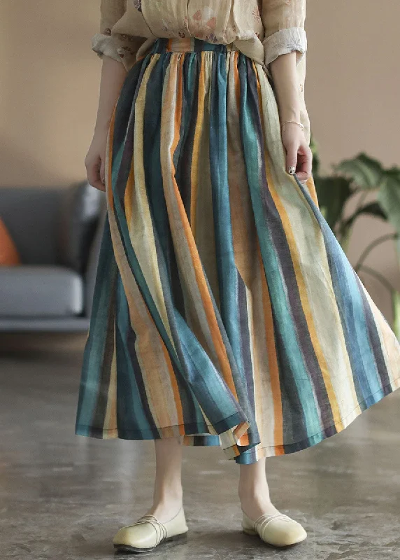 Chic Color stripe Striped Linen a line skirts Spring Short unclassified skirts