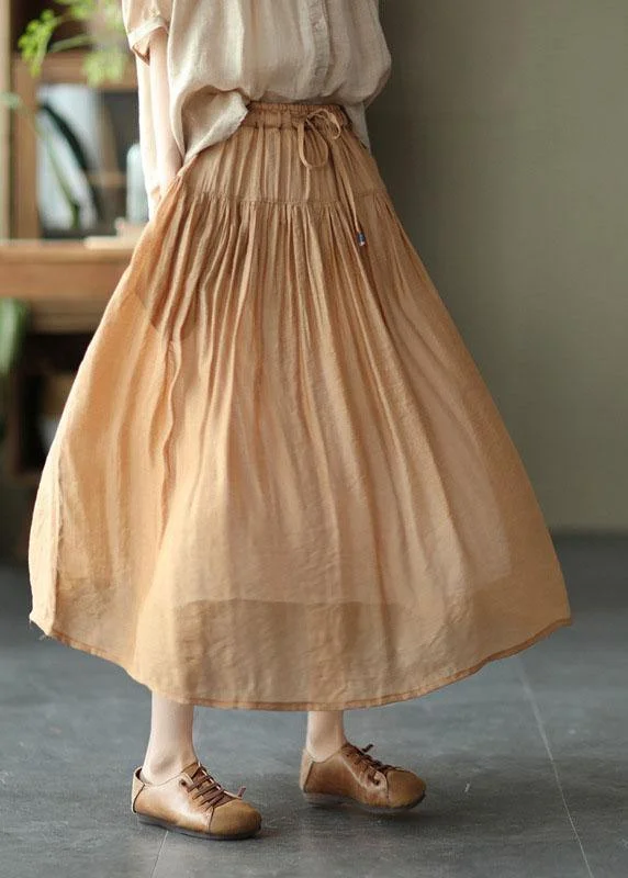 Plus Size Khaki Retro Circle Summer A Line Linen Skirt Street style unclassified skirts