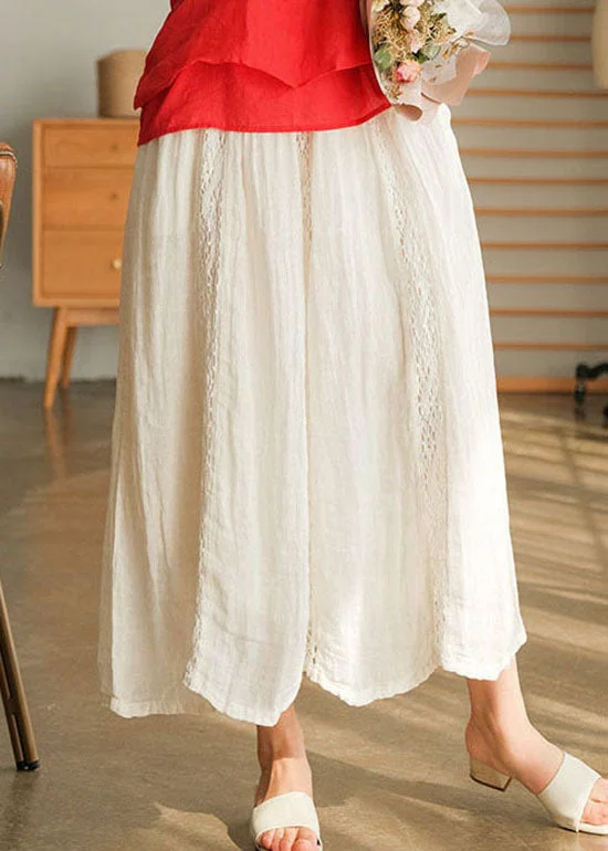 Women White tie waist lace Patchwork Linen Skirts Spring Wrap unclassified skirts