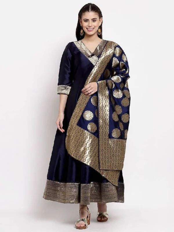 Myshka Women's Multi Silk Solid 3/4 Sleeve V Neck Casual Anarkali Gown Glamorous party dresses