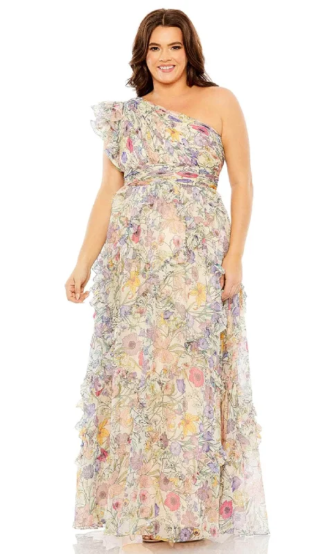 Mac Duggal 68546 - Printed Allover Asymmetrical Neck Dress Affordable floral dresses