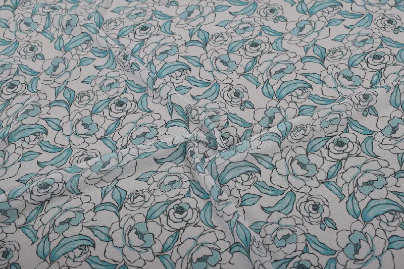 White & Light Blue Printed Georgette Fabric Best floral dresses for outdoor weddings