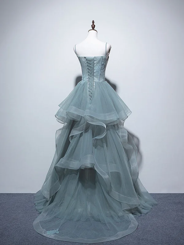 Green Long Prom Dresses, Green Formal Graduation Dresses With Lace Sleeveless Lace Dress