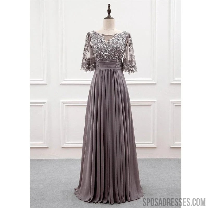 Grey A-line Half Sleeves Lace Applique Chiffon Bridesmaid Dresses Gown, WG1019 Lace Dress Formal Grey A-line Half Sleeves Lace Applique Chiffon Bridesmaid Dresses Gown, WG1019 Lace Dress Formal