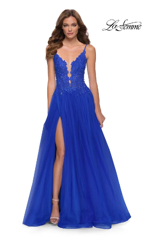 La Femme Lace-Bodice Long A-Line Prom Dress 29686 Lace Dress Chic