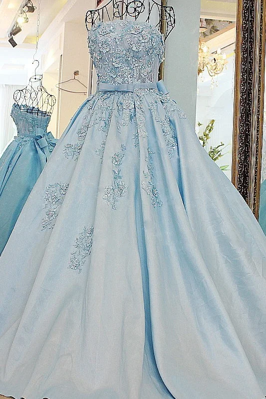 Sequins Applique Lace A-Line Strapless Floor-Length Beading Evening Dresses Party Sequin Dress