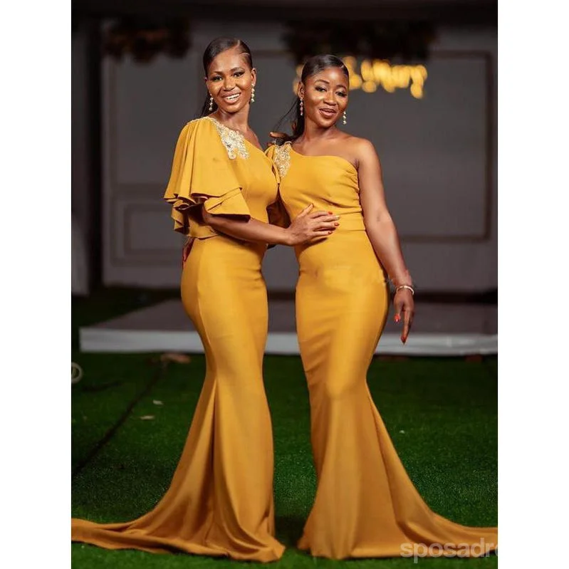 Yellow One Shoulder Cheap Lace Applique Mermaid Bridesmaid Dresses Online,WG1080 Lace Bridesmaid Dress Yellow One Shoulder Cheap Lace Applique Mermaid Bridesmaid Dresses Online,WG1080 Lace Bridesmaid Dress